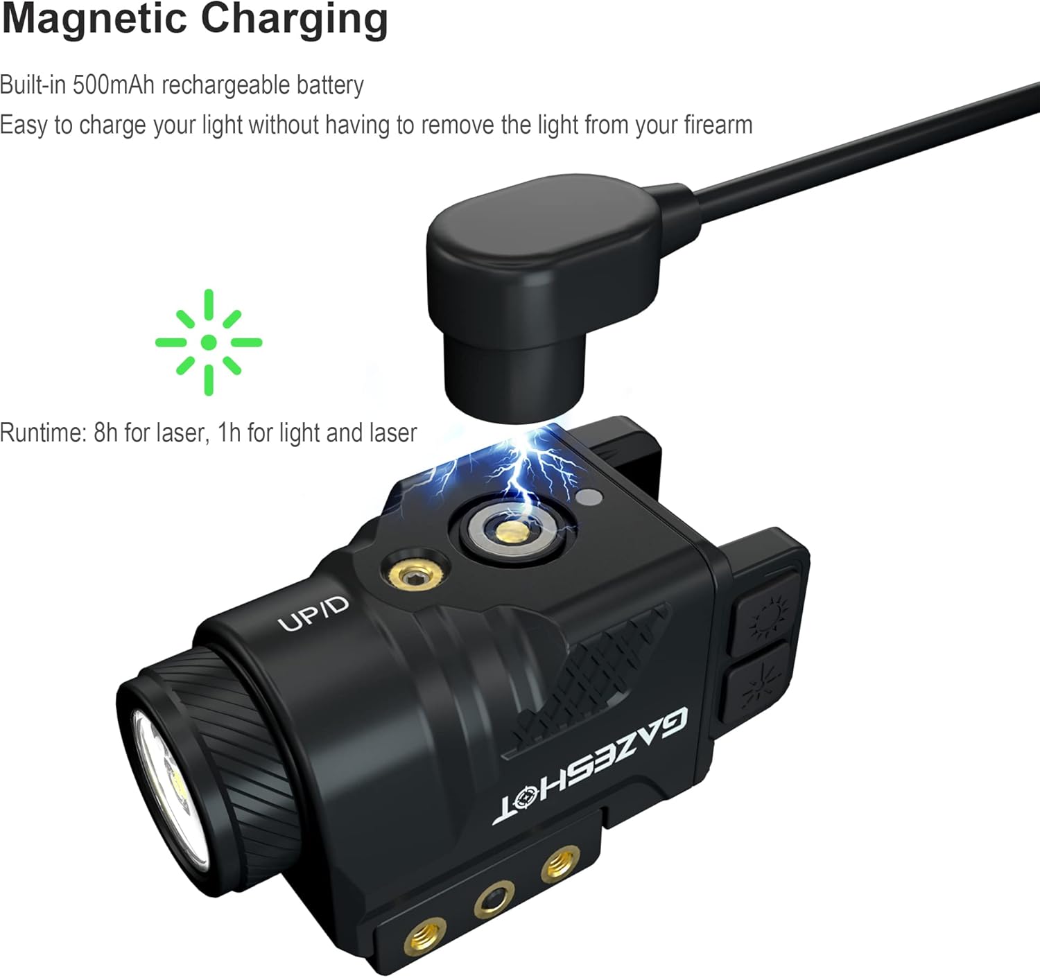 Mini 700 Lumen Pistol Light Laser Combo Weapon Light Tactical Flashlights, Magnetic USB Rechargeable with Blue Beam Sight and Strobe Mode for GL and Picatinny Rail